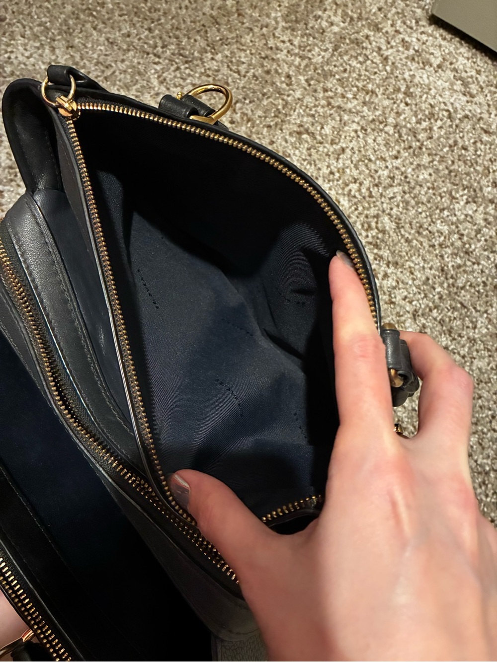 Coach Brooklyn Carryall 28 Black Pebbled Leather Purse Gold Hardware - NO STRAP - Picture 8 of 16